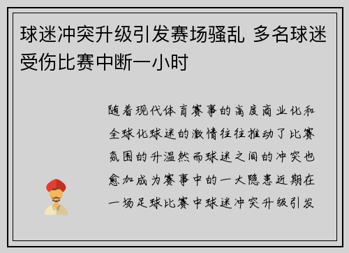 球迷冲突升级引发赛场骚乱 多名球迷受伤比赛中断一小时
